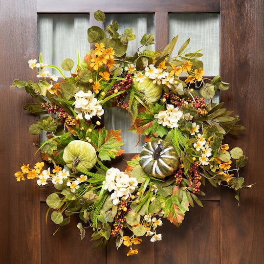 24" Pumpkins & Berries Artificial Fall Harvest Twig Wreath